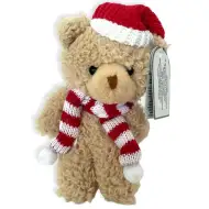 Portachiavi orsetto di peluche marrone con cappello di Babbo Natale 12cm