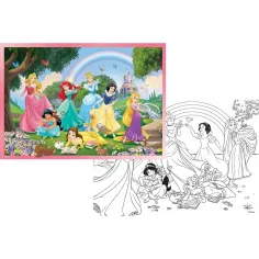 Principesse Disney Arcobaleno 2 in 1 puzzle da 108 pezzi e album da colorare 70x50cm - Lisciani immagine 2