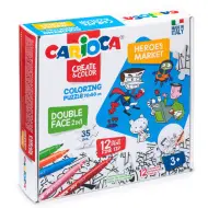 Puzzle a doppia faccia da colorare con eroi, 12 pennarelli - Carioca