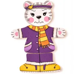 Puzzle in legno con gattino da vestire, 18 pezzi - Woodyland immagine 2
