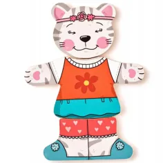 Puzzle in legno con gattino da vestire, 18 pezzi - Woodyland immagine 3