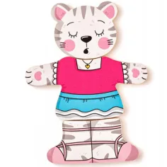 Puzzle in legno con gattino da vestire, 18 pezzi - Woodyland immagine 6