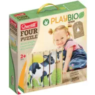 Quercetti: PlayBio Animali da Cortile 4 in 1 Puzzle a Tronco di Legno