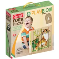 Quercetti: PlayBio Animali in Pericolo 4 in 1 Puzzle a Tronco di Legno
