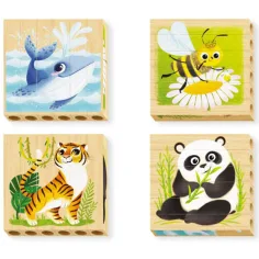 Quercetti: PlayBio Animali in Pericolo 4 in 1 Puzzle a Tronco di Legno immagine 2