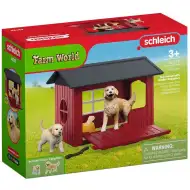 Schleich Farm World – Casetta per cani con cuccioli di Golden Retriever set di gioco (42722)