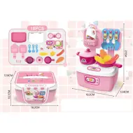 Set cucina giocattolo portatile rosa da 18 pezzi
