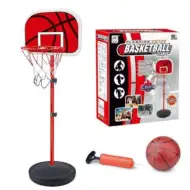 Set da basket con tabellone su supporto, pompa e palla