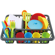 Set da cucina colorato di pentole e stoviglie con scolapiatti, 28 pezzi, 255 x 18 cm
