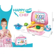 Set da cucina giocattolo portatile rosa in valigia, 21 pezzi