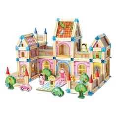 Set da gioco castello colorato in legno con accessori immagine 2