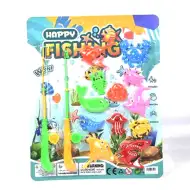 Set da pesca in plastica con due canne da pesca e animali marini