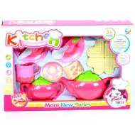 Set da tè rosa con waffle e accessori