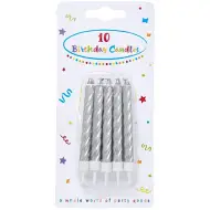 Set di 10 candele argentate ritorte