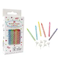 Set di 20 candele di compleanno con classico motivo a spirale.