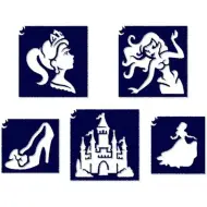 Set di 5 stencil per tatuaggi glitterati a tema principessa