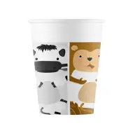 Set di 8 bicchieri di carta con animali allegri da 200 ml