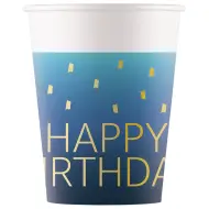 Set di 8 bicchieri di carta da 200 ml con scritta "Happy Birthday" di colore blu