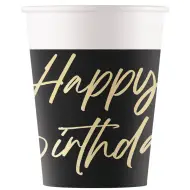 Set di 8 bicchieri di carta eleganti con la scritta "Happy Birthday" da 200 ml