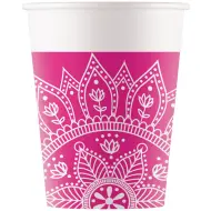 Set di 8 bicchieri di carta mandala fucsia-bianco da 200 ml