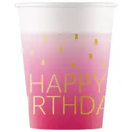 Set di 8 bicchieri di carta rosa con la scritta "Happy Birthday" da 200 ml