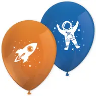 Set di 8 palloncini arancioni e blu a tema avventura spaziale
