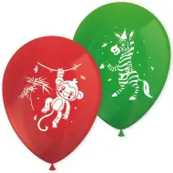Set di 8 palloncini rossi e verdi con animali allegri