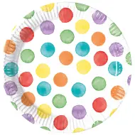 Set di 8 piatti di carta colorati a pois, 23 cm.