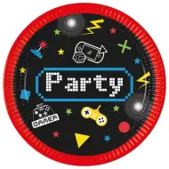 Set di 8 piatti di carta con motivo gamer 20 cm