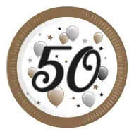 Set di 8 piatti di carta con scritta "50 anni" da 23 cm