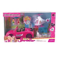 Set di auto sportiva luminosa rosa con elicottero e accessori