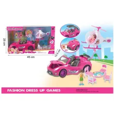 Set di auto sportiva luminosa rosa con elicottero e accessori immagine 2