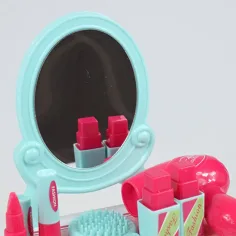 Set di bellezza con tavolino da toeletta con specchio e trucchi in scatola portaoggetti immagine 5