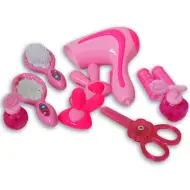 Set di bellezza rosa da 10 pezzi con forbici, asciugacapelli e accessori