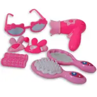Set di bellezza rosa da 8 pezzi con asciugacapelli, occhiali da sole e accessori