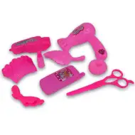 Set di bellezza rosa da 8 pezzi con telefono, forbici e accessori.