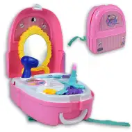 Set di bellezza rosa in zaino con trucchi giocattolo, specchio e accessori