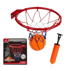 Set di canestro da basket in metallo con rete colorata, palla e pompa da 22 cm immagine 3