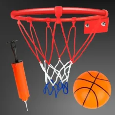 Set di canestro da basket in metallo con rete colorata, palla e pompa da 24 cm immagine 3