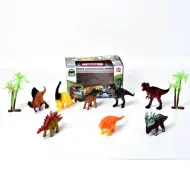 Set di giocattoli di dinosauri con dinosauri e palme