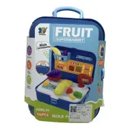 Set di giochi di verdure in valigia blu con accessori