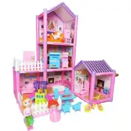 Set di gioco casa delle bambole rosa a più piani