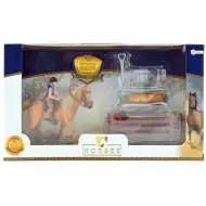 Set di gioco con cavallo marrone e cavaliere
