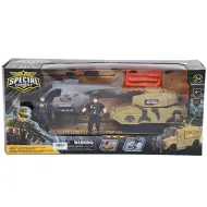 Set di gioco con elicottero militare e carro armato con soldati