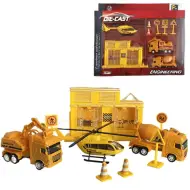 Set di gioco da 9 pezzi con veicoli da costruzione, edificio e elicottero