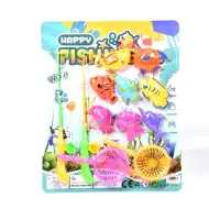 Set di gioco da pesca in plastica con due canne da pesca, rete e animali marini