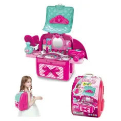 Set di gioco da tavolo di bellezza portatile 2 in 1 rosa in uno zaino immagine 2