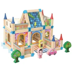 Set di gioco villa colorata in legno con accessori immagine 2