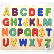 Set di puzzle in legno colorato con lettere maiuscole stampate ABC, 26 pezzi.