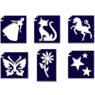Set di stencil per mini tatuaggi glitter da bambina, 6 pezzi